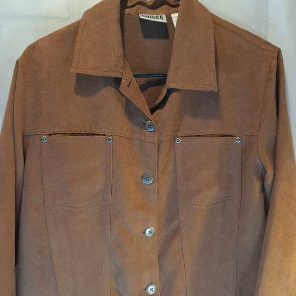 Chicos Women's Shirt Jacket Brown Waist Length Buttons Pockets Collar XL - Picture 2 of 8